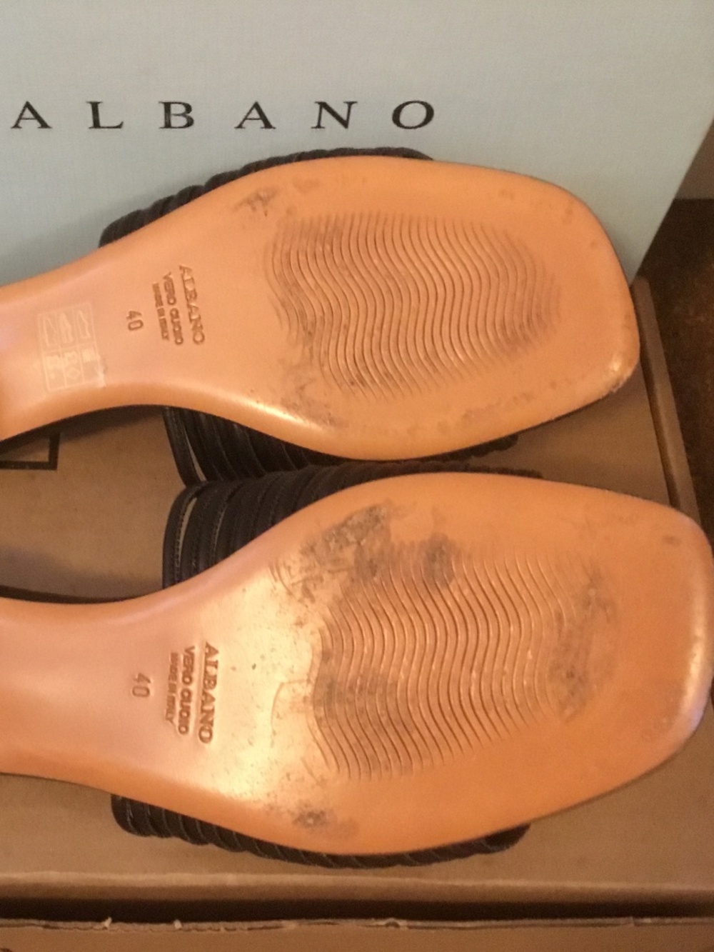 ALBANO (Vero Cuoio) Black Flat Sandals Size 9 (40) with Box Made in Italy - Picture 3 of 8